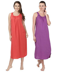 BLAZON Women's Cotton Nighty Slip - Set of 2 (Orange & Purple)