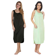 BLAZON Women's Cotton Hosiery Solid Maxi Nighty Slip (Pack of 2) Available Sizes: S, M, L, XL, 2XL, 3XL, 4XL, 5XL - Martini Olive, Sea Green