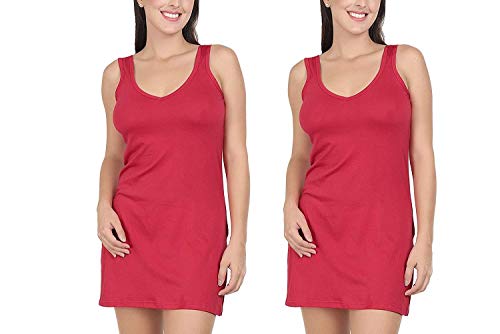 BLAZON Women's Cotton Hosiery Selfie Midi Slip Combo Pack of 2 (Available Sizes: XS, S, M, L, XL, 2XL, 3XL, 4XL, 5XL) - Red