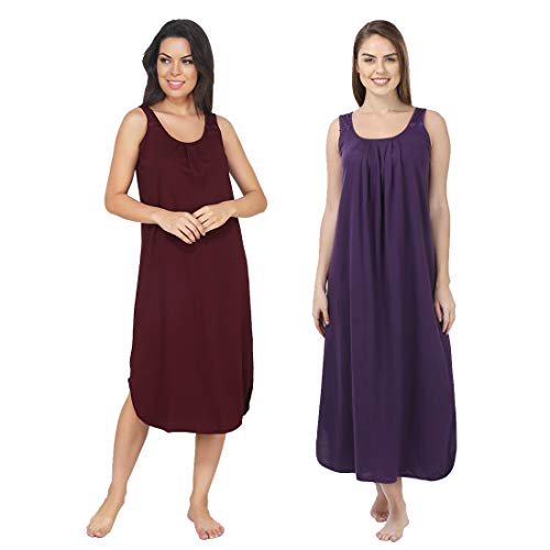 BLAZON Women's Cotton Hosiery Solid Maxi Nighty Slip (Pack of 2) Available Sizes: S, M, L, XL, 2XL, 3XL, 4XL, 5XL - Tamarind, Blueviolet