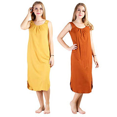 BLAZON Women's Cotton Hosiery Solid Maxi Nighty Slip (Pack of 2) Available Sizes: S, M, L, XL, 2XL, 3XL, 4XL, 5XL - Whiskey, Brandy