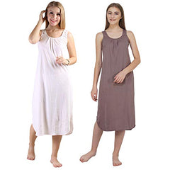 BLAZON Women's Cotton Hosiery Solid Maxi Nighty Slip (Pack of 2) Available Sizes: S, M, L, XL, 2XL, 3XL, 4XL, 5XL - Strawberry Frost, Brownish Grey