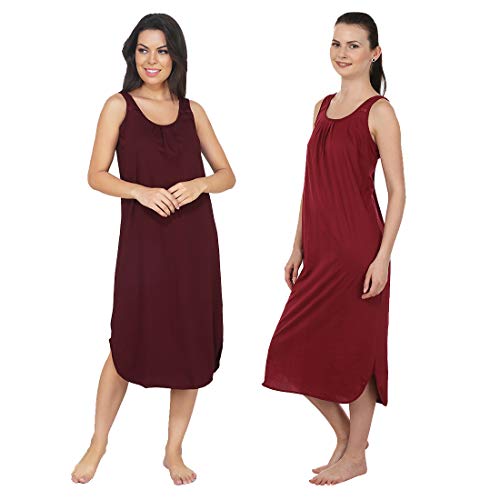 BLAZON Women's Cotton Hosiery Solid Maxi Nighty Slip (Pack of 2) Available Sizes: S, M, L, XL, 2XL, 3XL, 4XL, 5XL - Tamarind, Maroon