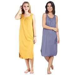 BLAZON Women's Cotton Hosiery Solid Maxi Nighty Slip (Pack of 2) Available Sizes: S, M, L, XL, 2XL, 3XL, 4XL, 5XL - Whiskey, Lavender