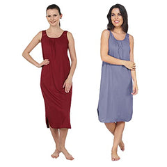 BLAZON Women's Cotton Hosiery Solid Maxi Nighty Slip (Pack of 2) Available Sizes: S, M, L, XL, 2XL, 3XL, 4XL, 5XL - Lavender, Maroon