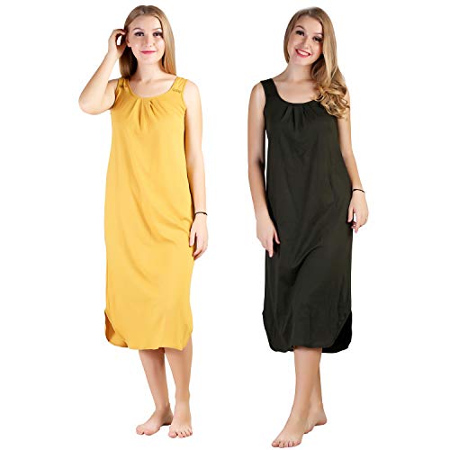 BLAZON Women's Cotton Hosiery Solid Maxi Nighty Slip (Pack of 2) Available Sizes: S, M, L, XL, 2XL, 3XL, 4XL, 5XL - Martini Olive, Whiskey