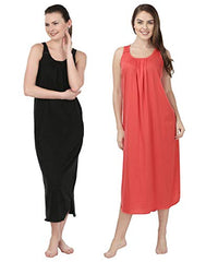 BLAZON Women's Cotton Nighty Slip - Set of 2 (Black & Orange)