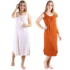 BLAZON Women's Cotton Hosiery Solid Maxi Nighty Slip (Pack of 2) Available Sizes: S, M, L, XL, 2XL, 3XL, 4XL, 5XL - Strawberry Frost, Brandy