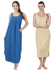 BLAZON Women's Cotton Nighty Slip - Set of 2 (Royal Blue & Skin)