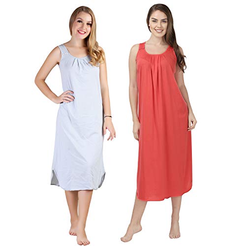 BLAZON Women's Cotton Hosiery Solid Maxi Nighty Slip (Pack of 2) Available Sizes: S, M, L, XL, 2XL, 3XL, 4XL, 5XL - Blueberry Frost, Old Rose