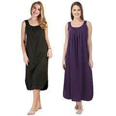 BLAZON Women's Cotton Hosiery Solid Maxi Nighty Slip (Pack of 2) Available Sizes: S, M, L, XL, 2XL, 3XL, 4XL, 5XL - Martini Olive, Blueviolet