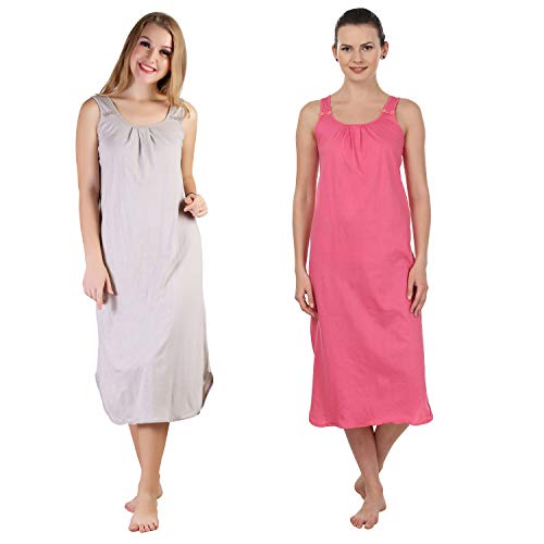 BLAZON Women's Cotton Hosiery Solid Maxi Nighty Slip (Pack of 2) Available Sizes: S, M, L, XL, 2XL, 3XL, 4XL, 5XL - Almond Frost, Dark Pink