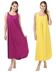 BLAZON Women's Cotton Nighty Slip - Set of 2 (Vivid Violet & Yellow)