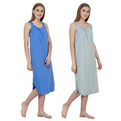 BLAZON Women's Cotton Hosiery Solid Maxi Nighty Slip (Pack of 2) Available Sizes: S, M, L, XL, 2XL, 3XL, 4XL, 5XL - Azure Blue, Wisp Grey