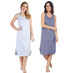 BLAZON Women's Cotton Hosiery Solid Maxi Nighty Slip (Pack of 2) Available Sizes: S, M, L, XL, 2XL, 3XL, 4XL, 5XL - Blueberry Frost, Lavender