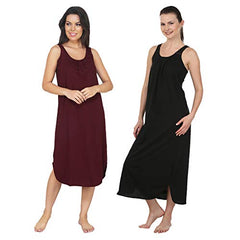 BLAZON Women's Cotton Hosiery Solid Maxi Nighty Slip (Pack of 2) Available Sizes: S, M, L, XL, 2XL, 3XL, 4XL, 5XL - Tamarind, Black