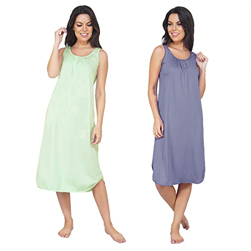 BLAZON Women's Cotton Hosiery Solid Maxi Nighty Slip (Pack of 2) Available Sizes: S, M, L, XL, 2XL, 3XL, 4XL, 5XL - Lavender, Sea Green