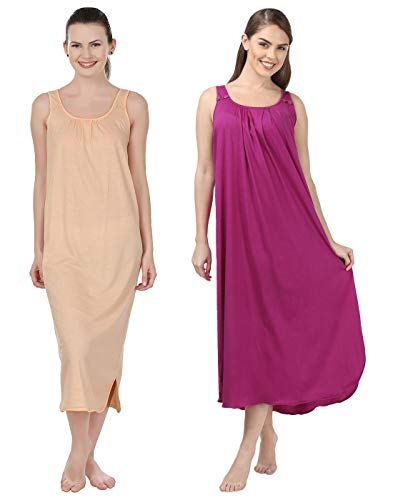 BLAZON Women's Cotton Nighty Slip Set of 2 (Peach & Vivid Violet)