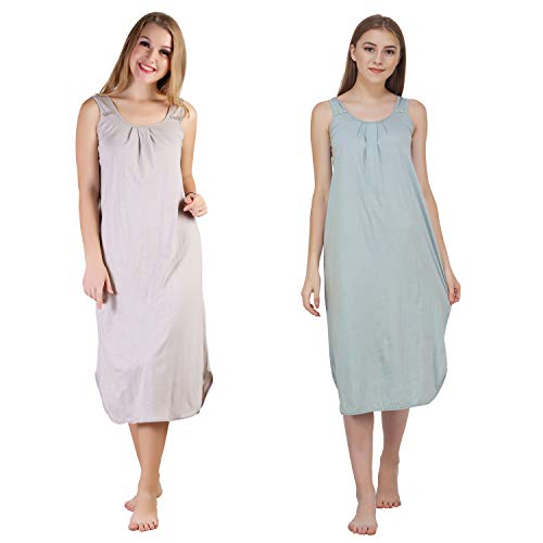 BLAZON Women's Cotton Hosiery Solid Maxi Nighty Slip (Pack of 2) Available Sizes: S, M, L, XL, 2XL, 3XL, 4XL, 5XL - Almond Frost, Wisp Grey