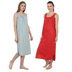 BLAZON Women's Cotton Hosiery Solid Maxi Nighty Slip (Pack of 2) Available Sizes: S, M, L, XL, 2XL, 3XL, 4XL, 5XL - Wisp Grey, Red