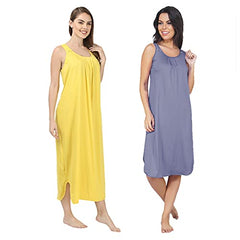 BLAZON Women's Cotton Hosiery Solid Maxi Nighty Slip (Pack of 2) Available Sizes: S, M, L, XL, 2XL, 3XL, 4XL, 5XL - Lavender, Yellow