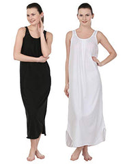 BLAZON Women's Cotton Nighty Slip - Set of 2 (Black & White)