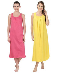 BLAZON Women's Cotton Nighty Slip - Set of 2 (Dark Pink & Yellow)