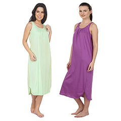 BLAZON Women's Cotton Hosiery Solid Maxi Nighty Slip (Pack of 2) Available Sizes: S, M, L, XL, 2XL, 3XL, 4XL, 5XL - Sea Green, Purple