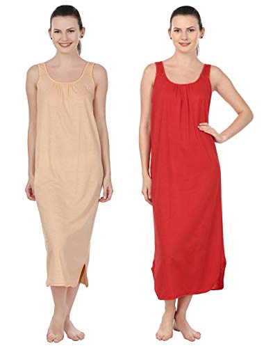 BLAZON Women's Cotton Nighty Slip - Set of 2 (Peach & Red)