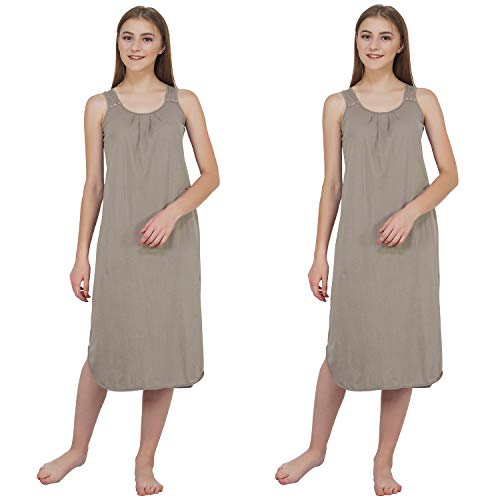 BLAZON Women's Cotton Hosiery Solid Maxi Nighty Slip (Pack of 2) Available Sizes: S, M, L, XL, 2XL, 3XL, 4XL, 5XL - Smoky Grey