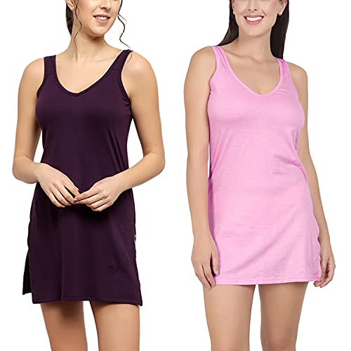 BLAZON Women's Cotton Hosiery Selfie Midi Slip Combo Pack of 2 (Available Sizes: XS, S, M, L, XL, 2XL, 3XL, 4XL, 5XL) - Blueviolet, Pink