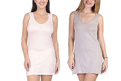 BLAZON Women's Cotton Hosiery Selfie Midi Slip Combo Pack of 2 (Available Sizes: XS, S, M, L, XL, 2XL, 3XL, 4XL, 5XL) - Baby Pink, Almond Frost