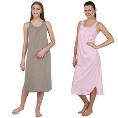 BLAZON Women's Cotton Hosiery Solid Maxi Nighty Slip (Pack of 2) Available Sizes: S, M, L, XL, 2XL, 3XL, 4XL, 5XL - Smoky Grey, Baby Pink