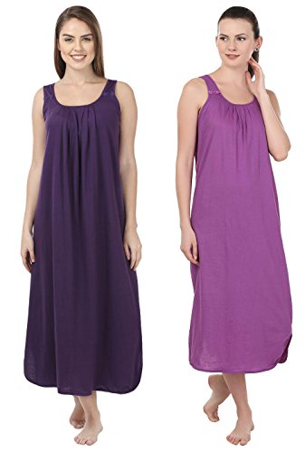 BLAZON Women's Cotton Nighty Slip - Set of 2 (Blueviolet & Purple)