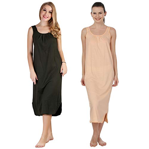 BLAZON Women's Cotton Hosiery Solid Maxi Nighty Slip (Pack of 2) Available Sizes: S, M, L, XL, 2XL, 3XL, 4XL, 5XL - Martini Olive, Peach