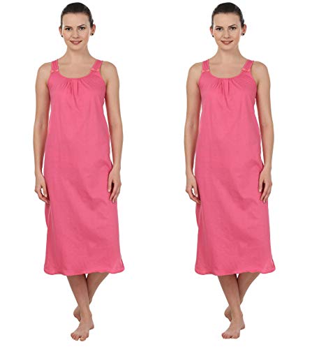 BLAZON Women's Cotton Hosiery Solid Maxi Nighty Slip (Pack of 2) Available Sizes: S, M, L, XL, 2XL, 3XL, 4XL, 5XL - Dark Pink