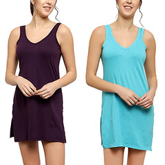 BLAZON Women's Cotton Hosiery Selfie Midi Slip Combo Pack of 2 (Available Sizes: XS, S, M, L, XL, 2XL, 3XL, 4XL, 5XL) - Blueviolet, Turquoise