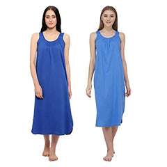 BLAZON Women's Cotton Hosiery Solid Maxi Nighty Slip (Pack of 2) Available Sizes: S, M, L, XL, 2XL, 3XL, 4XL, 5XL - Sapphire Blue, Azure Blue