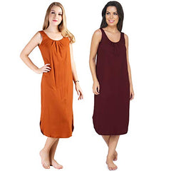 BLAZON Women's Cotton Hosiery Solid Maxi Nighty Slip (Pack of 2) Available Sizes: S, M, L, XL, 2XL, 3XL, 4XL, 5XL - Brandy, Tamarind