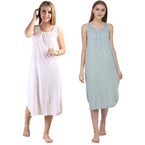 BLAZON Women's Cotton Hosiery Solid Maxi Nighty Slip (Pack of 2) Available Sizes: S, M, L, XL, 2XL, 3XL, 4XL, 5XL - Strawberry Frost, Wisp Grey