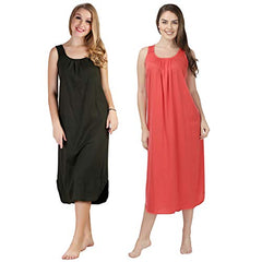 BLAZON Women's Cotton Hosiery Solid Maxi Nighty Slip (Pack of 2) Available Sizes: S, M, L, XL, 2XL, 3XL, 4XL, 5XL - Martini Olive, Old Rose