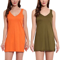 BLAZON Women's Cotton Hosiery Selfie Midi Slip Combo Pack of 2 (Available Sizes: XS, S, M, L, XL, 2XL, 3XL, 4XL, 5XL) - Orchard, Field
