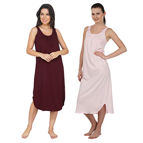 BLAZON Women's Cotton Hosiery Solid Maxi Nighty Slip (Pack of 2) Available Sizes: S, M, L, XL, 2XL, 3XL, 4XL, 5XL - Tamarind, Baby Pink