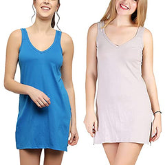 BLAZON Women's Cotton Hosiery Selfie Midi Slip Combo Pack of 2 (Available Sizes: XS, S, M, L, XL, 2XL, 3XL, 4XL, 5XL) - Royal Blue, Almond Frost