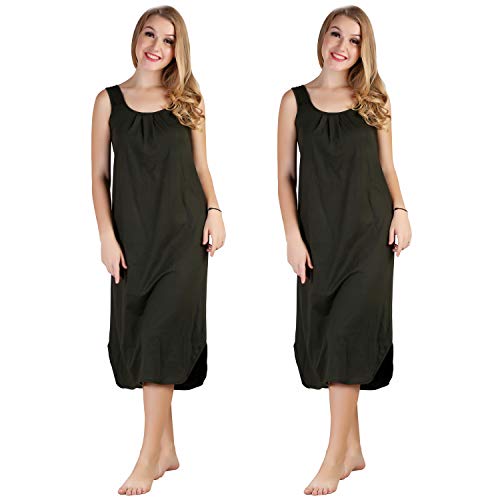 BLAZON Women's Cotton Hosiery Solid Maxi Nighty Slip (Pack of 2) Available Sizes: S, M, L, XL, 2XL, 3XL, 4XL, 5XL - Martini Olive