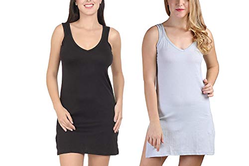 BLAZON Women's Cotton Hosiery Selfie Midi Slip Combo Pack of 2 (Available Sizes: XS, S, M, L, XL, 2XL, 3XL, 4XL, 5XL) - Black, Blueberry Frost