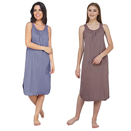 BLAZON Women's Cotton Hosiery Solid Maxi Nighty Slip (Pack of 2) Available Sizes: S, M, L, XL, 2XL, 3XL, 4XL, 5XL - Brownish Grey, Lavender