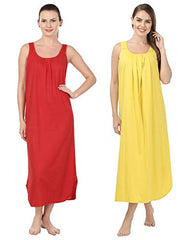 BLAZON Women's Cotton Nighty Slip - Set of 2 (Yellow & Red)