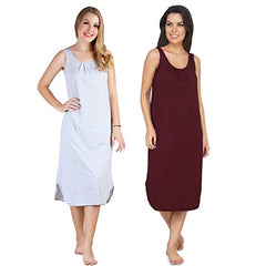 BLAZON Women's Cotton Hosiery Solid Maxi Nighty Slip (Pack of 2) Available Sizes: S, M, L, XL, 2XL, 3XL, 4XL, 5XL - Blueberry Frost, Tamarind