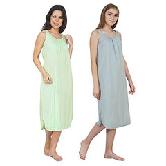 BLAZON Women's Cotton Hosiery Solid Maxi Nighty Slip (Pack of 2) Available Sizes: S, M, L, XL, 2XL, 3XL, 4XL, 5XL - Sea Green, Wisp Grey